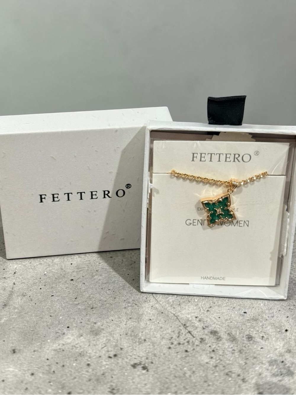 Gold Necklace with Green Clover Pendant